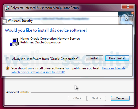 VirtualBox driver trust popup